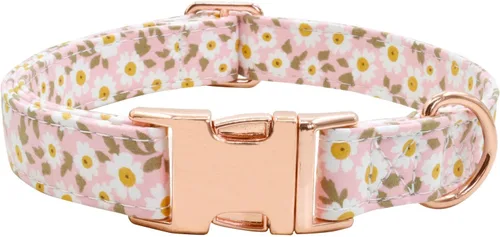 Vista 21 de Collar de perro con hebilla de metal, duradero y ajustable, suave para perros pequeños, medianos y grandes, talla S (10-14 pulgadas), flor 3
