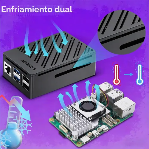 Vista 5 de Pi5 Kit básico para Raspberry Pi 5 4GB con enfriador activo, fuente