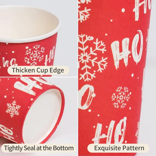 Vista 5 de Vasos de Navidad desechables, 120 unidades, tazas de papel, chocolate caliente, cacao, tazas de café para suministros de fiesta de Navidad, 9 onzas