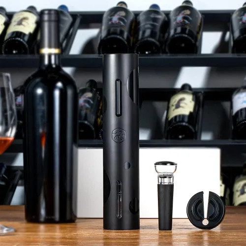 Vista 6 de Juego de abridor de vino eléctrico, sacacorchos automático para botellas de vino con cortador de papel de aluminio, tapón de vacío, abridor de vino