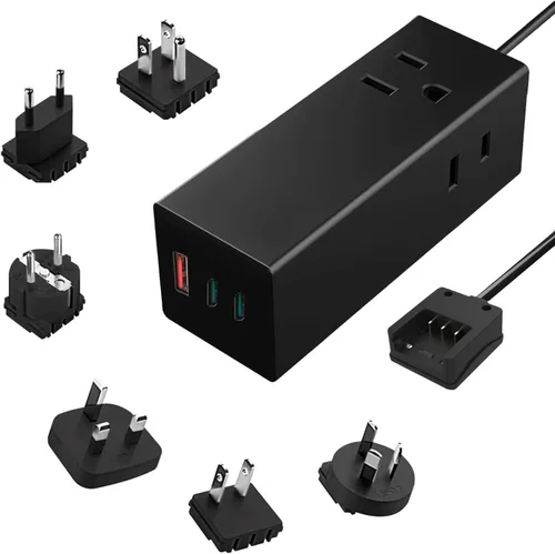 Ceptics - Adaptador de viaje mundial de 65 W, 3 puertos USB PD 3.0, cargador ultra compacto 2 salidas de EE. UU. [GaN Tech], tipo C rápido, carga de