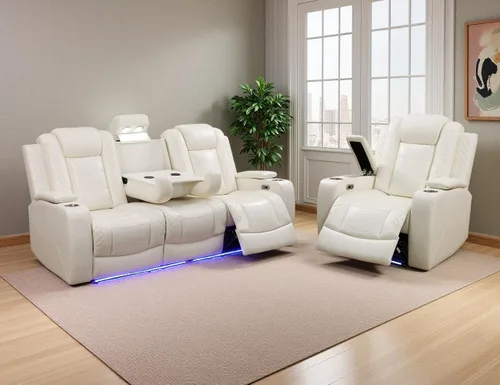 Vista 9 de Juego de sofá reclinable eléctrico, juego de sofá y silla reclinable de cuero, juegos de muebles de sala de estar, muebles de lujo de 3 piezas