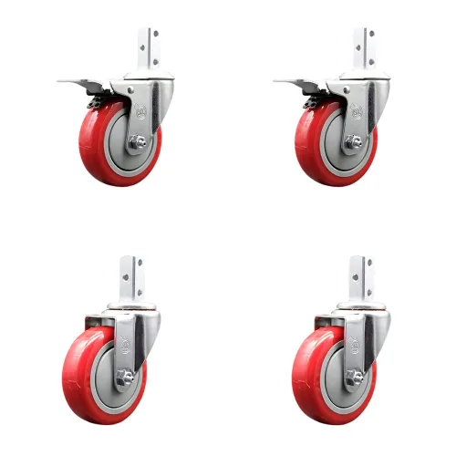 Vista 24 de Juego de ruedas con vástago cuadrado giratorio 4 con rueda de poliuretano rojo de 7,6 cm x 3,17 cm - Vástago cuadrado de 1,9 cm x 5,08 cm con (3)