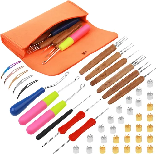 Vista 8 de Gancho de ganchillo para rastas, 48 piezas agujas de ganchillo Loc, 6 agujas de ganchillo para rastas, ganchos de ganchillo para cabello, gancho