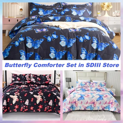 Vista 5 de SDIII Sábana bajera ajustable de mariposa colorida con 2 fundas de almohada, no incluye sábana encimera, microfibra suave con bolsillo profundo