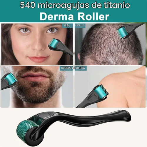 Vista 3 de Derma Rodillo de barba con 540 microagujas de titanio diseñado para su uso en casa en la cara