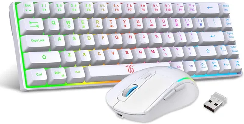 Vista 8 de Combinación de teclado y ratón inalámbricos para juegos Snpurdiri 60%, batería recargable con retroiluminación LED de 2000mAh, teclado de membrana