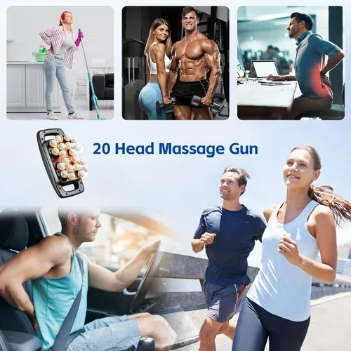 Vista 9 de cotsoco Juego de pistola de masaje de 20 cabezas, masajeador de percusión de tejido profundo con 9 modos y 9 intensidades, masajeador muscular