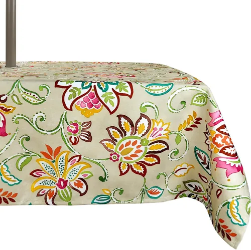 Vista 10 de ColorBird Mantel para exteriores con estampado botánico Spring Bloom, resistente al agua, a prueba de derrames, tela de poliéster con agujero