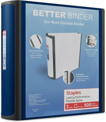 Vista 16 de Staples Better Binder - Carpeta de 3 anillos en D de 5 pulgadas, color negro, carpeta resistente de 3 anillas con lomo reforzado, capacidad