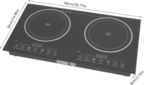 Vista 2 de Placa de cocción de doble inducción, 1200 W, potente 2 quemadores, cocina independiente de 110 V, estufa eléctrica horizontal con 8 engranajes
