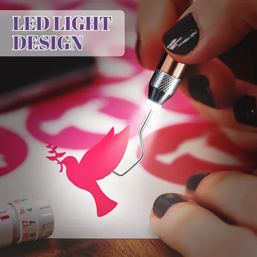 Vista 6 de Therwen Kit de 10 herramientas de deshierbe para vinilo, incluye 1 herramienta de deshierbe LED con luz para vinilo con 5 cabezales de bolígrafo