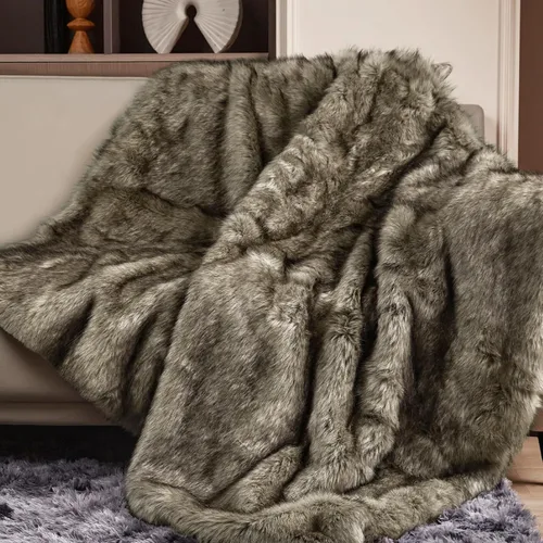 Vista 12 de Touchat Lujo Manta de pelo sintético de 1000GSM, manta súper gruesa, cálida, acogedora, pesada para sofá, cama, elegante manta reversible de visón