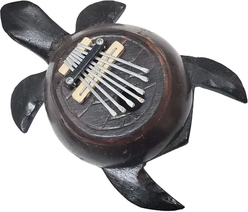 Vista 7 de Turtle Kalimba - Cuerpo de cáscara de coco amplifica el sonido, púas de acero, sonido resonante, increíbles notas musicales claras, tonos relajantes
