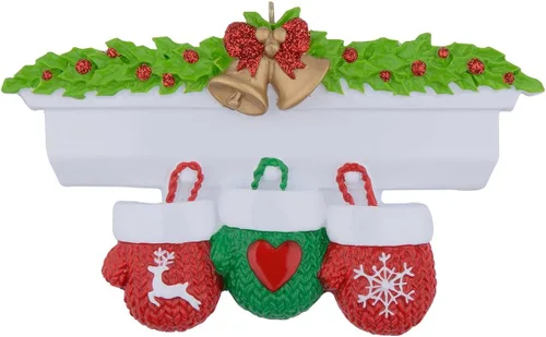 MAXORA Adorno personalizado para árbol de Navidad de familia de 3 manoplas 2023, tradición familiar, recuerdo de Navidad, colección de regalo para