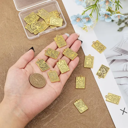 Vista 3 de CHGCRAFT 24 dijes de cartas de tarot de 6 estilos rectangulares de aleación de zinc para manualidades, pulseras, aretes, collares, joyería