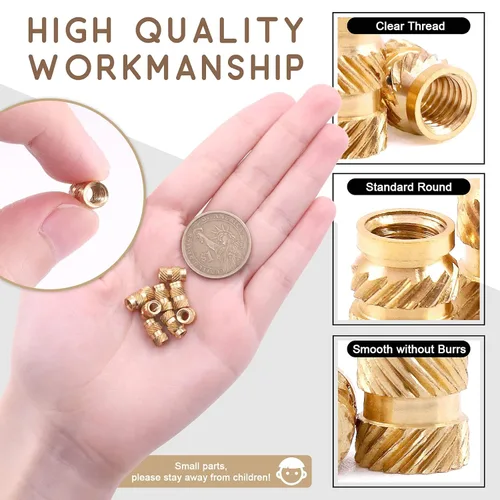 Vista 3 de Tuercas de latón M4x10x6mm Tuercas de incrustación Tuerca de latón Tuercas moleteadas Tuercas roscadas Juego de calor Tuercas de inserción
