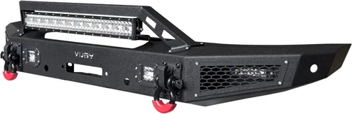 Vista 9 de Bronco - Parachoques delantero Rock Crawler Off Road con placa de cabrestante y 5 luces LED y 2 anillos en D y orificio de montaje para sensor