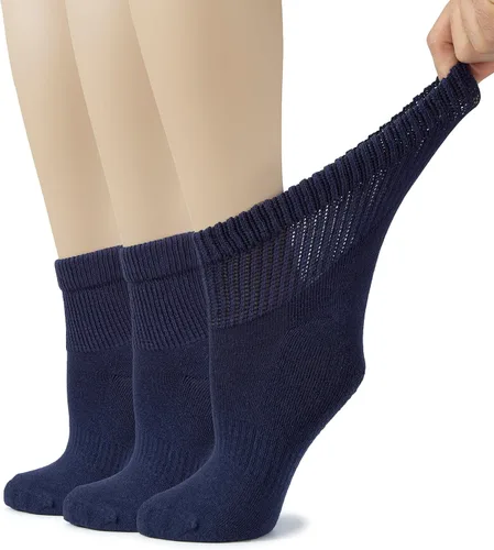 Vista 15 de Hugh Ugoli Calcetines tobilleros de algodón para mujer para diabéticos, anchos, sueltos, elásticos, puntera sin costuras, semiacolchado superior sin