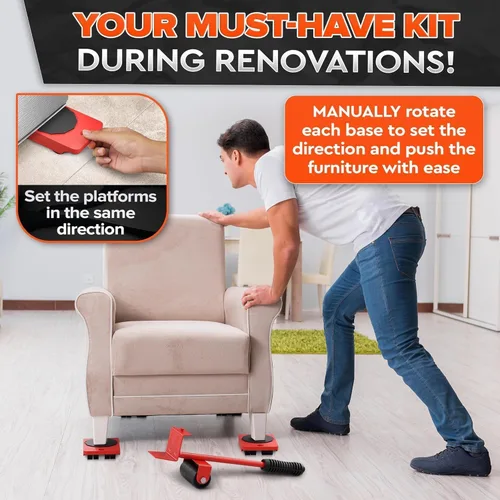 Vista 8 de Furniture Lifter Tool & Furniture Moving Sliders Set 360° Rotating Wheels Up to 220 lbs, Refrigerator Movers Sliders with Smooth Glide, Non-Scratch
