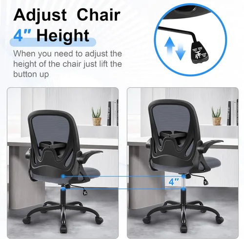 Vista 7 de Primy Silla de Oficina Ergonómica Silla de Escritorio con Soporte Lumbar y Altura Ajustables, Silla de Escritorio de Malla Transpirable Giratoria