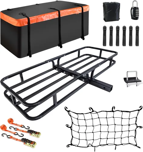 Vista 12 de MeeFar Cesta de portaequipajes universal para techo de 51" X 36" X 5" + Bolsa impermeable de 15 pies cúbicos (44" 34" 17"), y red de carga
