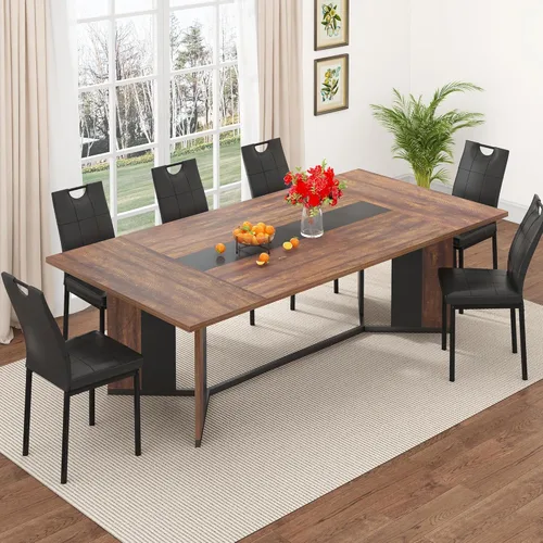 Vista 9 de Juego de mesa de comedor de 7 piezas con 6 sillas acolchadas para 4 y 6 personas, juegos de mesa de cocina de madera grande de 71 pulgadas con mesa
