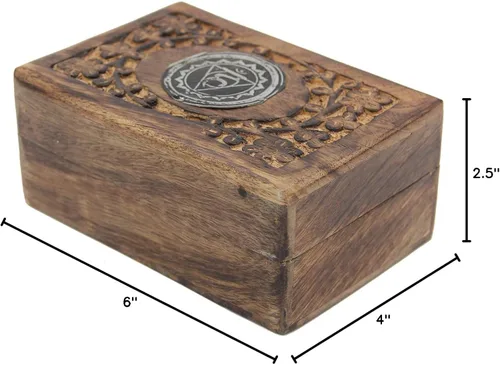 Vista 6 de Caja de almacenamiento de madera tallada a mano para joyería de chakras (garganta)