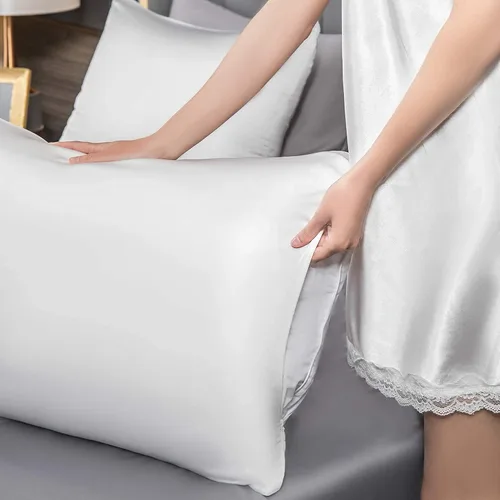 Vista 6 de Funda de almohada de seda de morera para cabello y piel, estándar, refrescante, con cremallera oculta, a prueba de alérgenos, de doble lado, suave