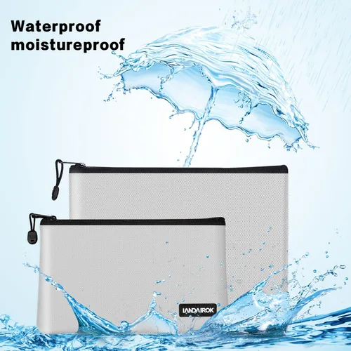 Vista 4 de Bolsa de documentos ignífuga, bolsa de dinero para el hogar, oficina, viajes, bolsa de almacenamiento segura con cremallera para documentos A4