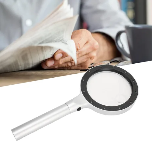 Vista 6 de Lupa, lupa decorativa, lupa de mano 5X 10X, lupa de mano con 2 luces LED, lupa iluminada con dos niveles de brillo, lupa de lectura