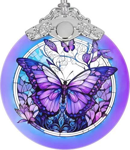 Vista 9 de Adorno de luz de luna azul, adornos de Navidad, decoraciones de Navidad para árbol, adorno de vitral, recuerdo de reliquia, intercambio de regalos