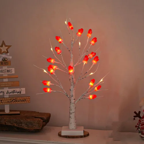 Vista 27 de Lámpara de árbol de Pascua iluminada, decoración de Pascua para mesa, mini árbol de abedul artificial, decoración de bonsái para dormitorio, mesita