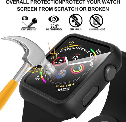 Vista 6 de Diruite Juego de 2 fundas para Apple Watch Series 3/2/1 de 38mm, protector de pantalla de vidrio templado ultradelgado de todo alrededor para iWatch