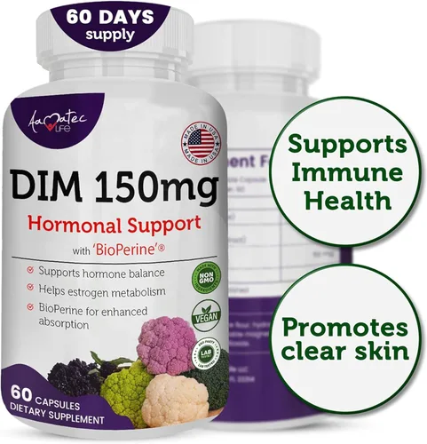 Vista 5 de Complejo DIM para mujer de 150 mg – Bioperine Estrogen Balancing Pills para la menopausia y los sofocos, alivio del acné hormonal, potente