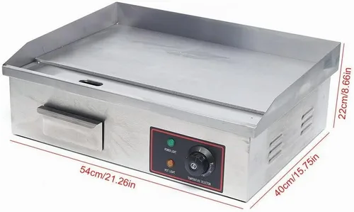 Vista 3 de TFCFL Plancha eléctrica de encimera plana, parrilla comercial de 3KW con control de temperatura ajustable, parrilla Teppanyaki de acero inoxidable