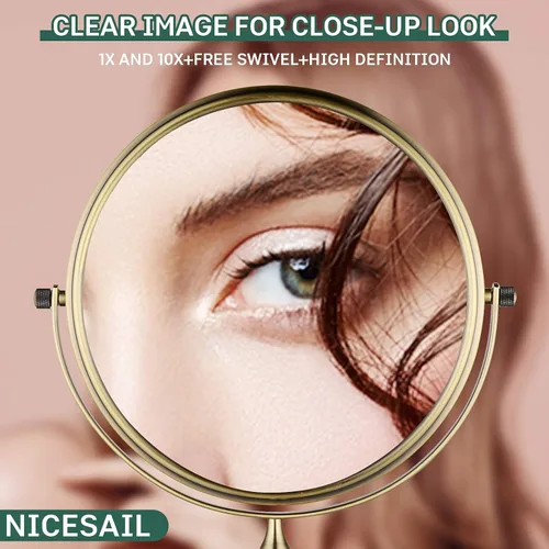 Vista 6 de Nicesail Espejo de maquillaje de mesa, doble cara 1X-10X, espejo de aumento giratorio 360 para mesa, escritorio, maquillaje, tocador, sin luz