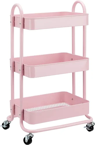 Vista 8 de Yaxa Basics - Carrito de servicio o de cocina de 3 niveles, con ruedas, con cerradura, almacenamiento multifuncional, color carbón