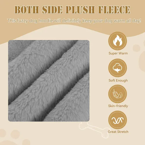 Vista 5 de Suéteres mullidos para perros grandes, ropa con capucha para mascotas, abrigos cálidos y suaves para mascotas, sudadera con capucha para perros Gris