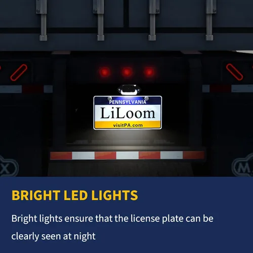 Vista 2 de Marco de matrícula LED con luz – Soporte para matrícula de remolque – Montaje de soporte, DOT FMVSS 108, SAE L, impermeable, 12V DC – Luces