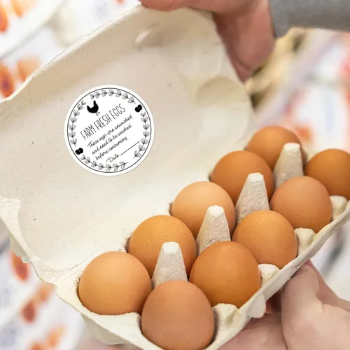 Vista 5 de AnyDesign 500 calcomanías de huevos frescos de granja de 2 pulgadas, calcomanías de embalaje para el mercado de agricultores, orejas de trigo
