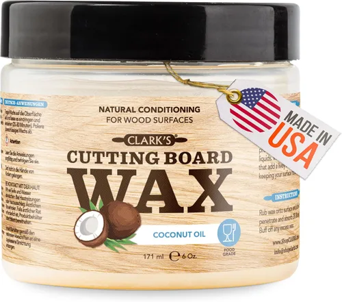 CLARK'S Cera para tabla de cortar, mantequilla de madera 2 en 1 y aceite de coco orgánico con cera de abejas para utensilios de cocina de madera,