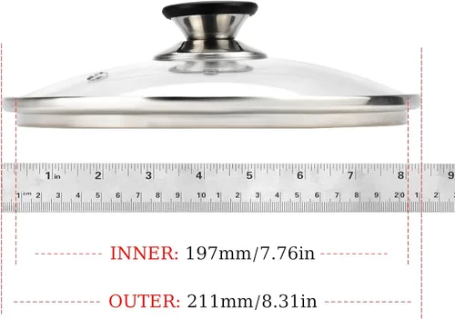 Vista 7 de Tapa de vidrio templado de 8 pulgadas con orificio de ventilación de vapor, olla universal transparente de repuesto con perilla de soporte, borde