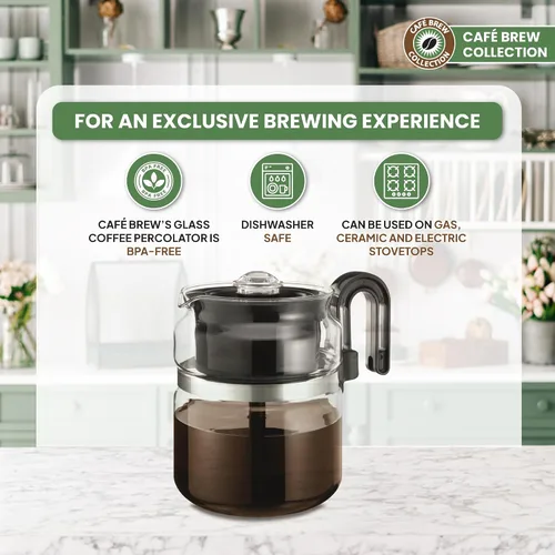 Vista 3 de Café Brew Glass Coffee Percolator, Stovetop, 8 Cup, BPA-Free