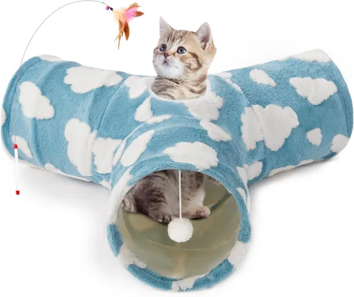 Vista 19 de Tempcore - Túnel para gatos con forma de tubo plegable de 3 vías, para interiores, juguete con forma de bola para mirar, para gato, cachorro