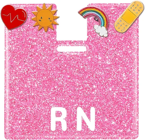 Vista 18 de Plifal RN Badge Buddy - Tarjetero para enfermera, accesorios de enfermería, con purpurina azul claro, horizontal, identificación con nombre