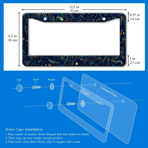 Vista 2 de 1 marco de placa de matrícula con patrón de líneas abstractas para hombres y mujeres, soportes universales de metal abstracto para placa