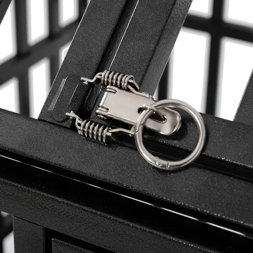 Vista 4 de Jaula de metal resistente de 52 pulgadas con 4 ruedas bloqueables, puerta doble de alta ansiedad, jaula extra grande para perros grandes con bandeja