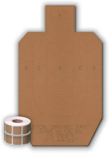 Vista 24 de Objetivos oficiales de cartón USPSA/IPSC, objetivo de torso para competición, objetivo de tiro de silueta, objetivos de cartón. Fabricado en EE. UU