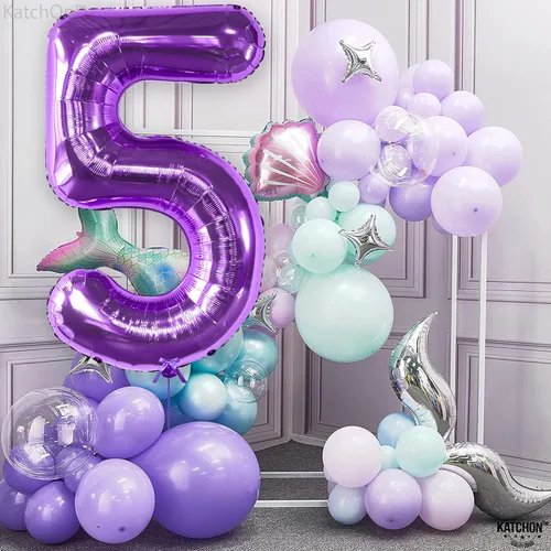Vista 5 de KatchOn, Globo morado gigante del número 5 de 40 pulgadas, globo de Mylar morado número 5, globos morados de cinco globos morados, decoraciones